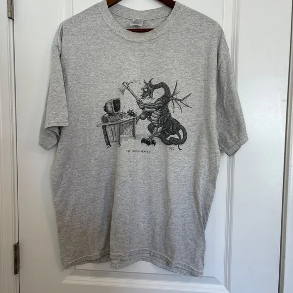 Vintage Jerzee The Computer Hacker Dragon Graphic T-Shirt XL Gray 90s Tech Humor - Picture 1 of 4